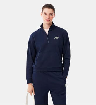 Sweatshirt col montant zippé molleton badge - Lacoste - Bleu marine