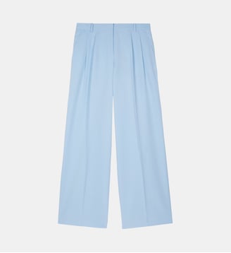 Pantalon de tailleur à pinces large en lin et coton - The Kooples - Light blue