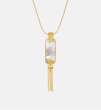 Collier pendentif nacre rectangulaire   doré à l'or fin - Ashanti - Satellite - Blanc