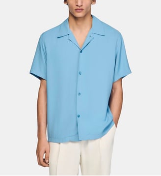 Chemise fluide à col requin - Sandro - Bleu ciel