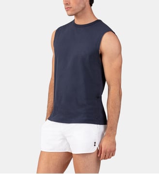 T-shirt sans manches en filet de coton - Ron Dorff - Bleu marine
