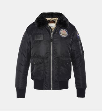 Blouson bomber badgé en nylon recyclé - Schott - Noir
