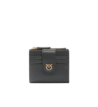 Petit portefeuille en cuir lisse à logo - Pinko - Noir or antique