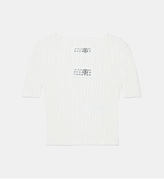 Top en maille côtelée avec logo numérique - MM6 Maison Margiela - Blanc cassé