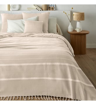 Dessus de lit frangé rayé coton, Nedo - La Redoute Interieurs - Taupe clair