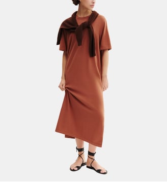 Robe t-shirt mi-longue droite en coton mélangé - Bompard - Henné