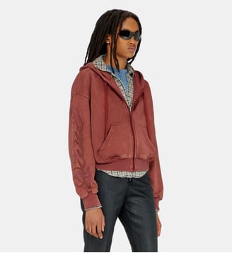 Sweat à capuche zippé avec logo floral en relief Diesel