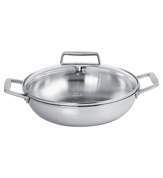 Plat sautoir en inox à 2 anses avec couvercle en verre Cristel