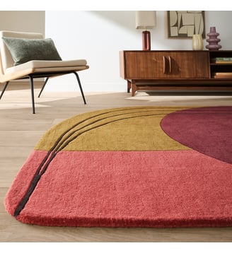 Tapis asymétrique en laine - La Redoute Interieurs - Rouge et camel