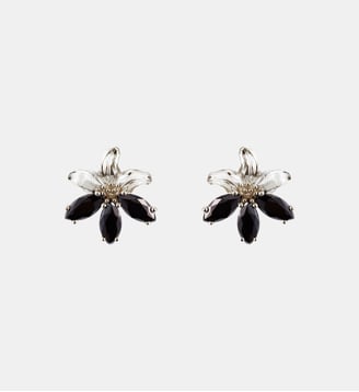 Boucles d'oreilles tiges argentées lys et pierres noire - Les Néréides - Noir