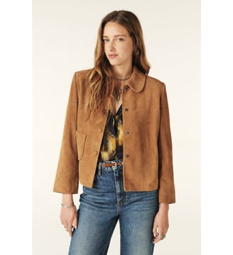 Veste droite Milas en cuir velours - Ba&sh - Camel