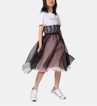 Robe de ceremonie manches courtes - Karl Lagerfeld Kids - Blanc et rose