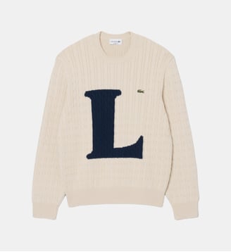 Pull maille torsadée intarsia - Lacoste - Beige et bleu marine