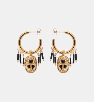 Boucles d'oreilles créoles avec pendentif scarabé et perles VALDO - Hipanema - Noir