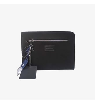 Pochette tablette en cuir et toile canvas noir Seattle - Serge Blanco - Noir