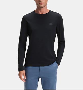 T-shirt manches longues en coton avec patch  - BOSS - Dark blue