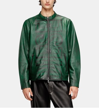 Veste de motard en cuir traité avec logo délavé - Diesel - Vert