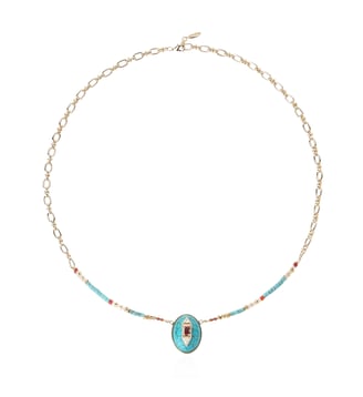 Collier chaîne avec perles et pendentif KETAL - Hipanema - Bleu turquoise