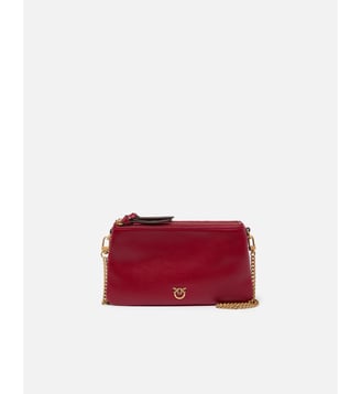 Petit sac à bandoulière mini double bag en cuir - Pinko - Rouge foncé