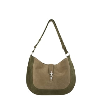Sac à main cuir et velours avec mousqueton - Ikks - Vert kaki