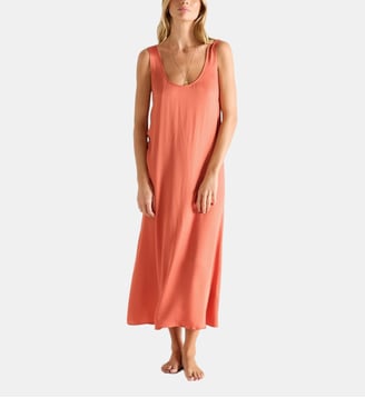 Robe longue col rond en satin - Laurence Tavernier - Orange