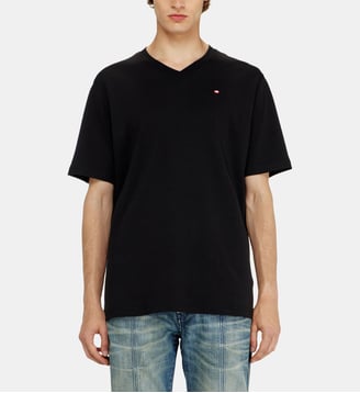T-shirt à col en V avec micro logo brodé Diesel