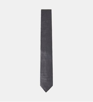 Cravate Chevron Rayure En Soie - Lanvin - Gris