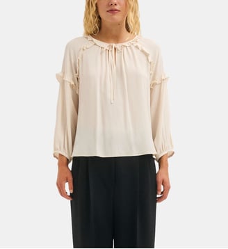 Blouse à volants et lacet - LARISSA - Pablo - Beige et rose