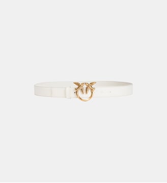 Ceinture love birds en cuir 3cm - Pinko - Blanc et doré
