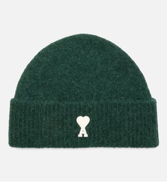 Bonnet unisexe en alpaga Ami de Coeur - AMI Paris - Vert bouteille et ecru