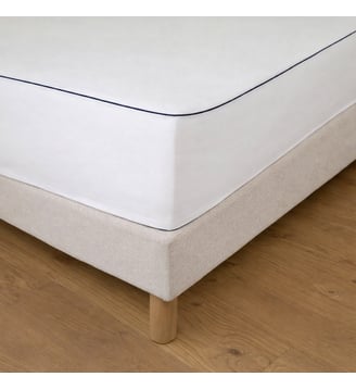 Protège matelas coton imperméable - passepoil marine - Drouault - Blanc