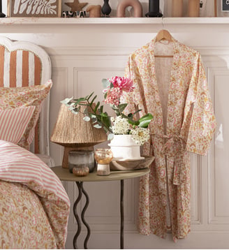 Kimono Bohème XS/S 50% coton - 50% lin - Le Jacquard Francais - Beige