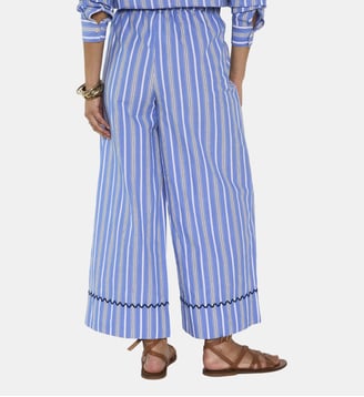 Pantalon Rayé Droit En Coton Louisette - Maison 123 - Bleu roi