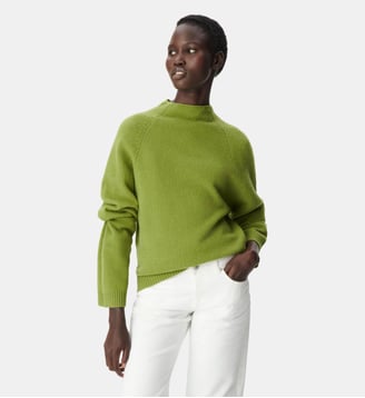 Pull tricot 100% laine col cheminée - Ikks - Vert olive