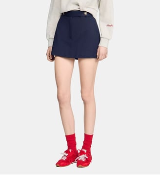 Jupe short à rayures en laine - Sandro - Marine