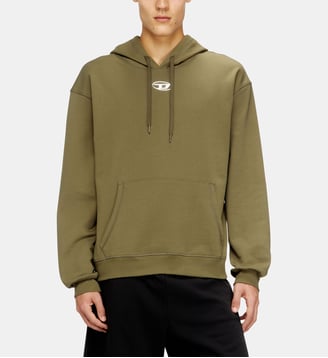 Sweat à capuche en coton avec Oval D métallique - Diesel - Kaki