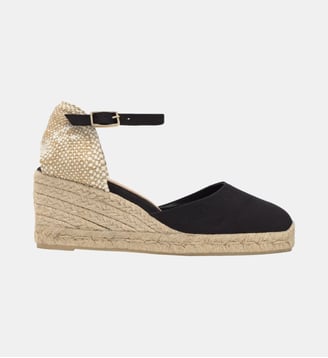 Espadrilles compensées à bride cheville et talon tressé CAROL - Castaner - Noir