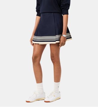 Jupe portefeuille plissée courte - Lacoste - Bordeaux, bleu marine, vert et blanc