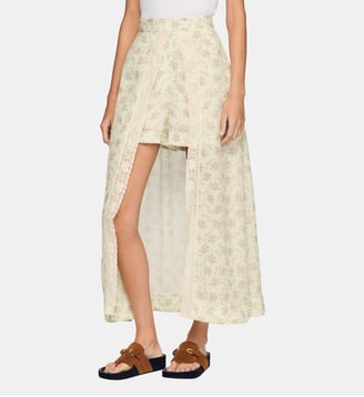 Jupe short longue à imprimé fleurs - Sandro - Rose vert