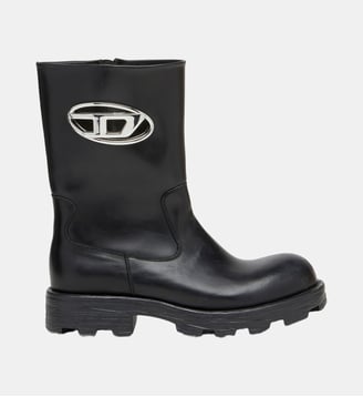 D-Hammer-Bottes en cuir découpées avec ferrures à logo - Diesel - Noir