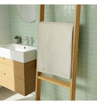 Serviette de toilette en coton, NID D'ABEILLE - Blanc Cerise - Sable et blanc