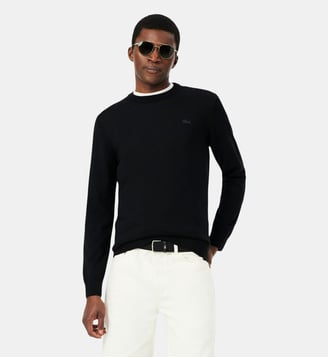 Pull en laine mérinos col rond - Lacoste - Noir