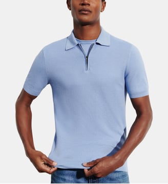 Polo piqué col zippé - Bompard - Bleu agate