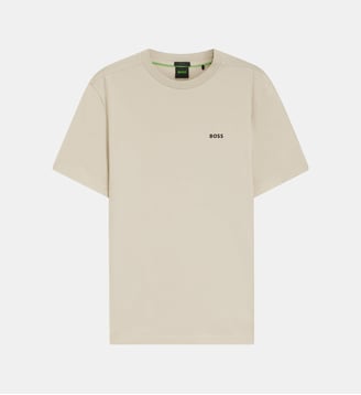 T-shirt droit signature en coton stretch  - BOSS - Beige clair