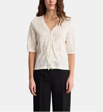 Cardigan en maille jacquard à lacet - LINE - Pablo - Écru