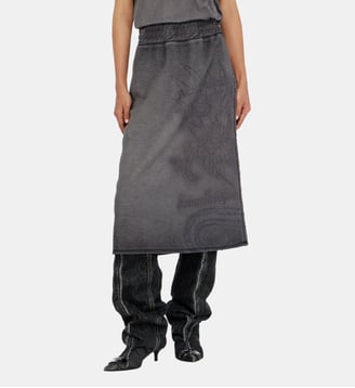 Jupe midi en molleton avec imprimé dévoré - Diesel - Gris foncé