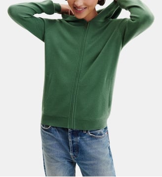 Sweat droit zippé à capuche en cachemire  - Bompard - Jade