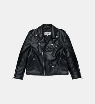 Veste motard modèle clou en tissu enduit - MM6 Maison Margiela - Noir