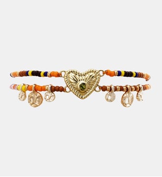 Bracelet multiliens réglable perles et pampilles avec cabochon cœur MACANOS - Hipanema - Jaune