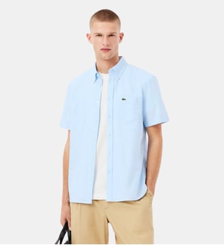 Chemise manches courtes regular fit Oxford - Lacoste - Blanc et bleu